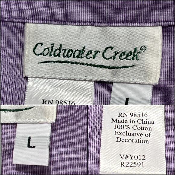 Coldwater Creek Button Up Shirt Embroidered Paisley Cuffs Size Large Purple - Picture 8 of 12